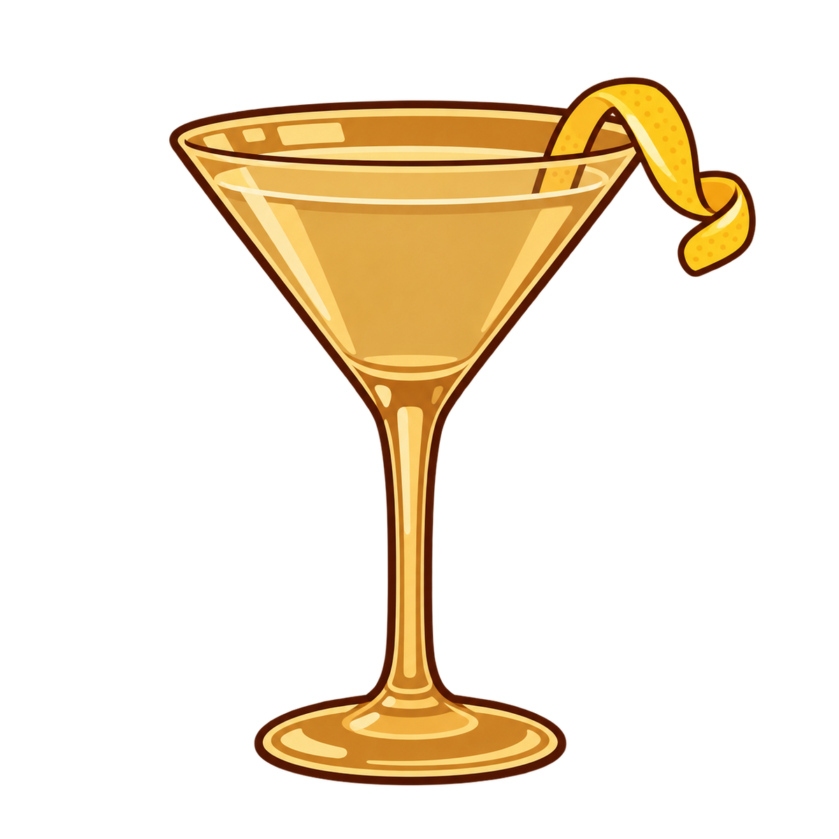 Illustrated Krampus Alpine Martini in a martini glass with lemon twist
