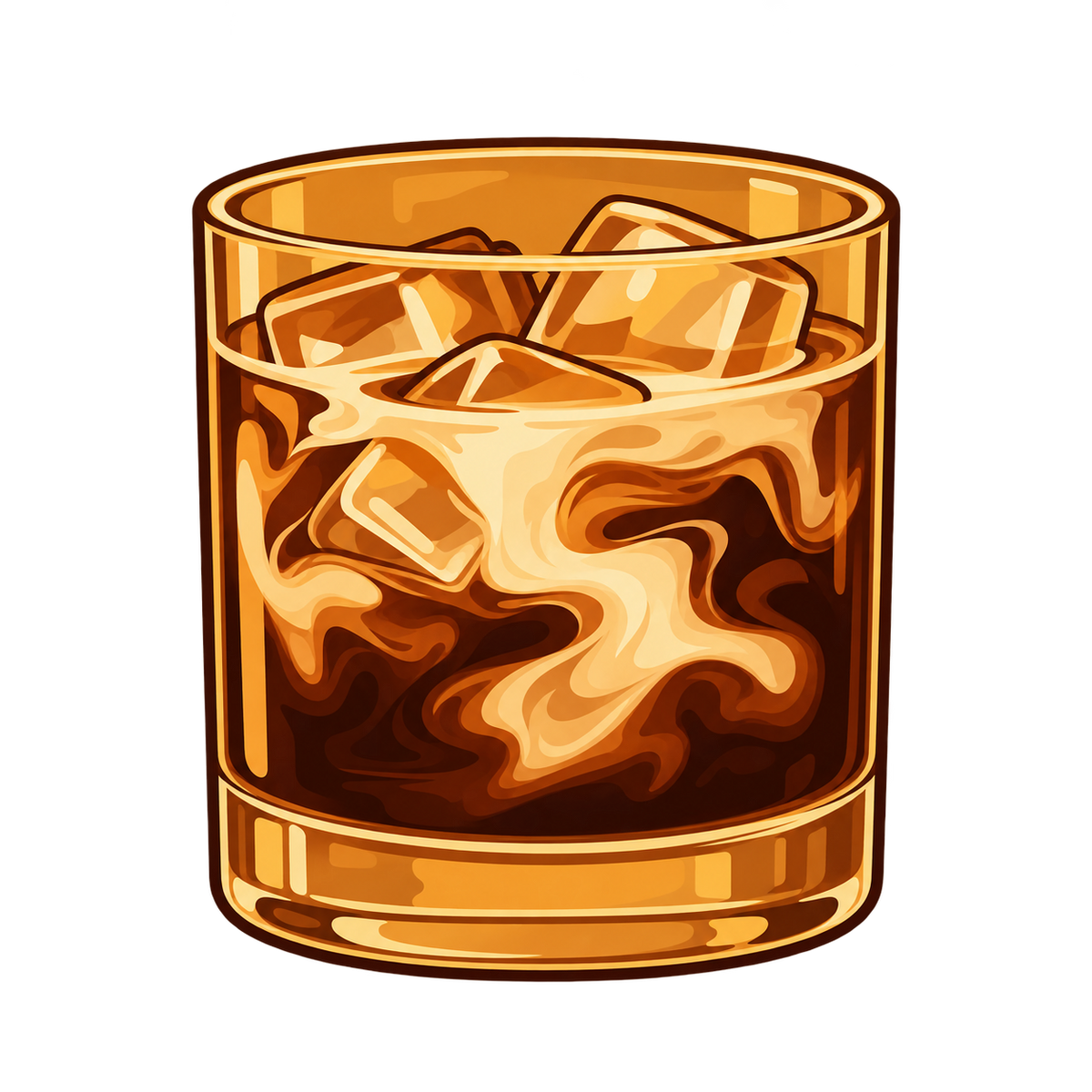 Illustrated Midnight White Russian in a rocks glass