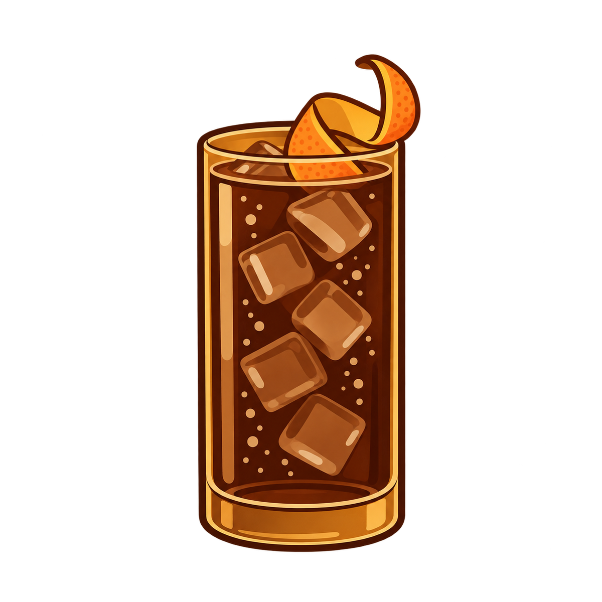 Illustrated Cold Brew Krampus Highball in a highball glass with orange peel
