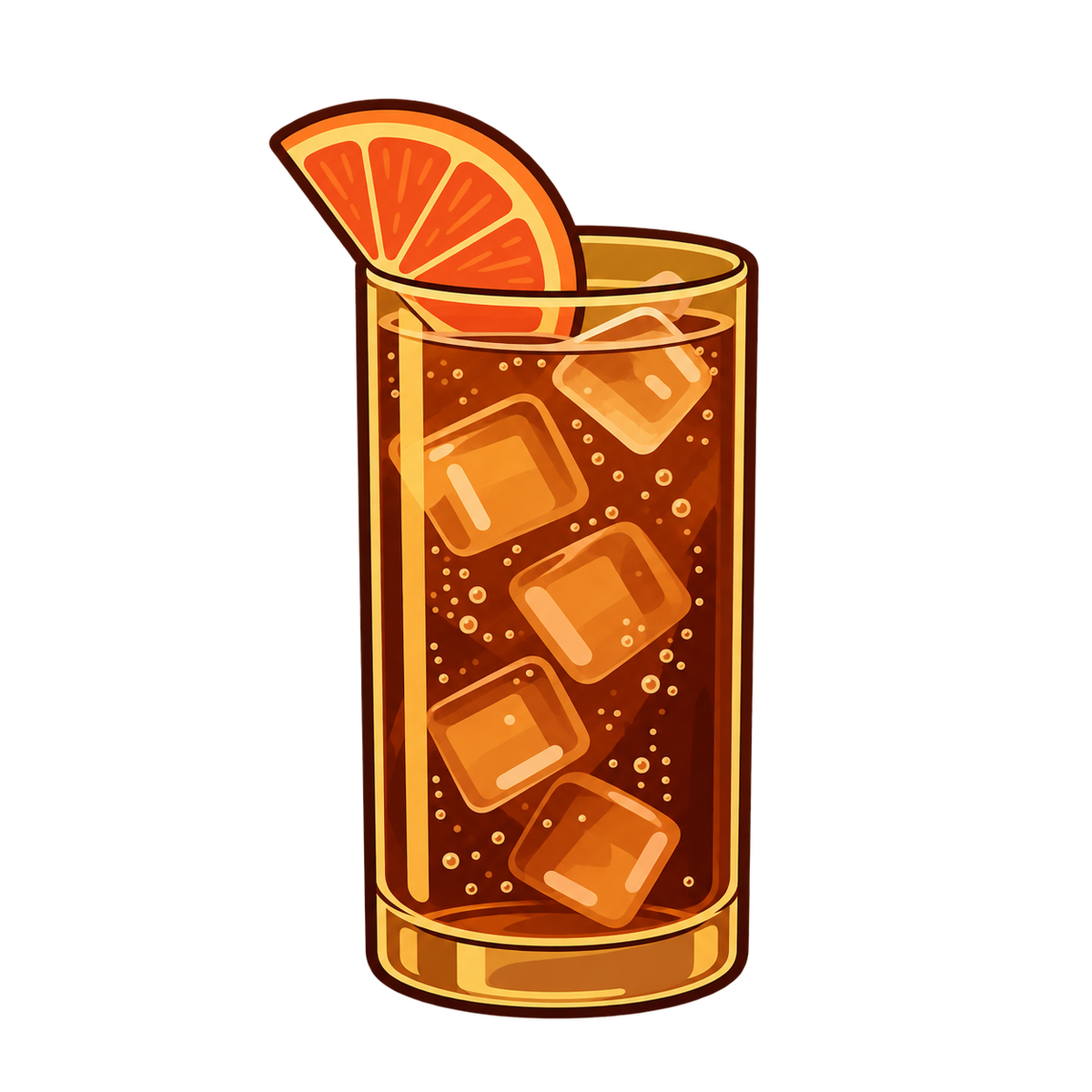 Illustrated Krampus Coffee Tonic in a tall glass with orange wedge