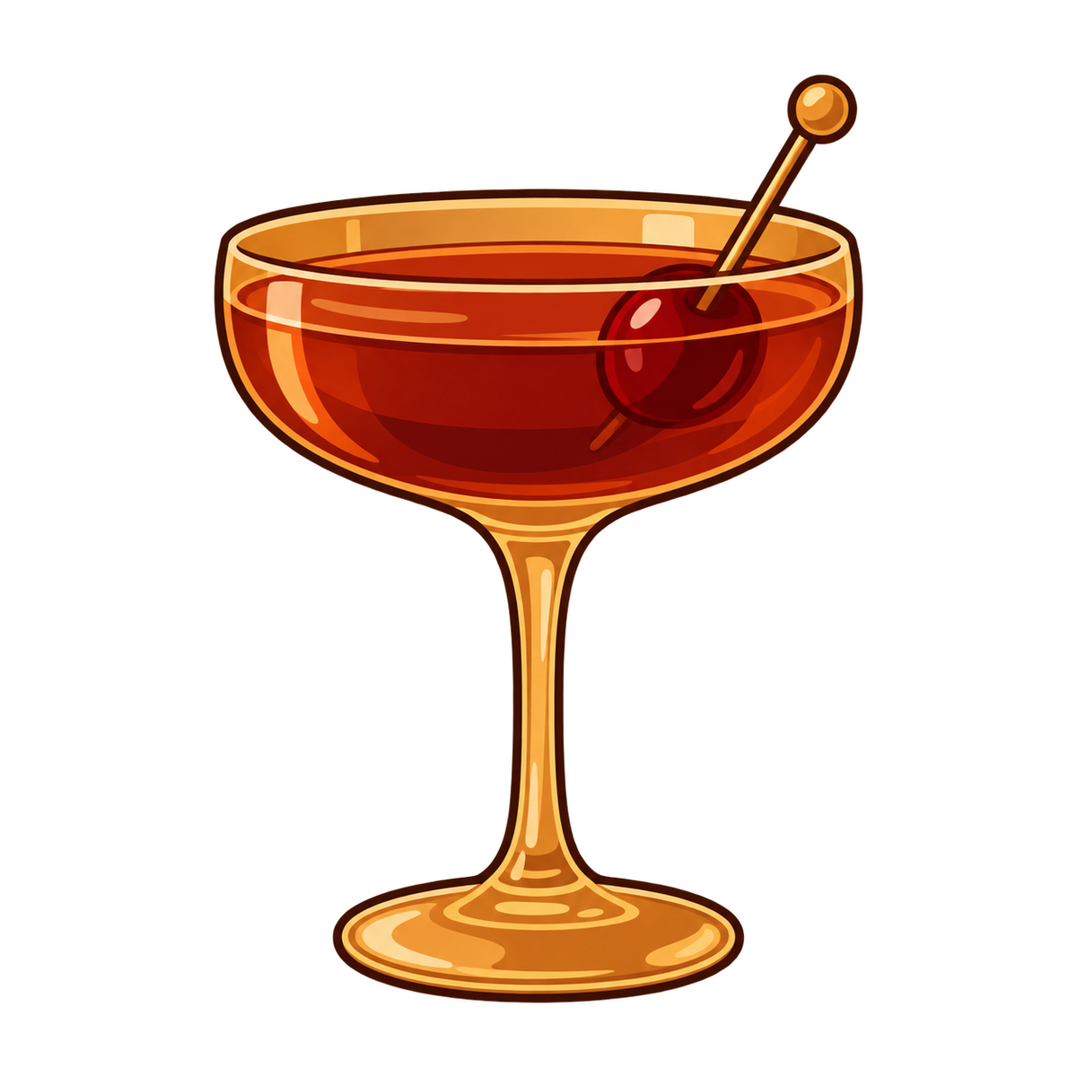 Illustrated Bellingham Manhattan in a coupe with cocktail cherry