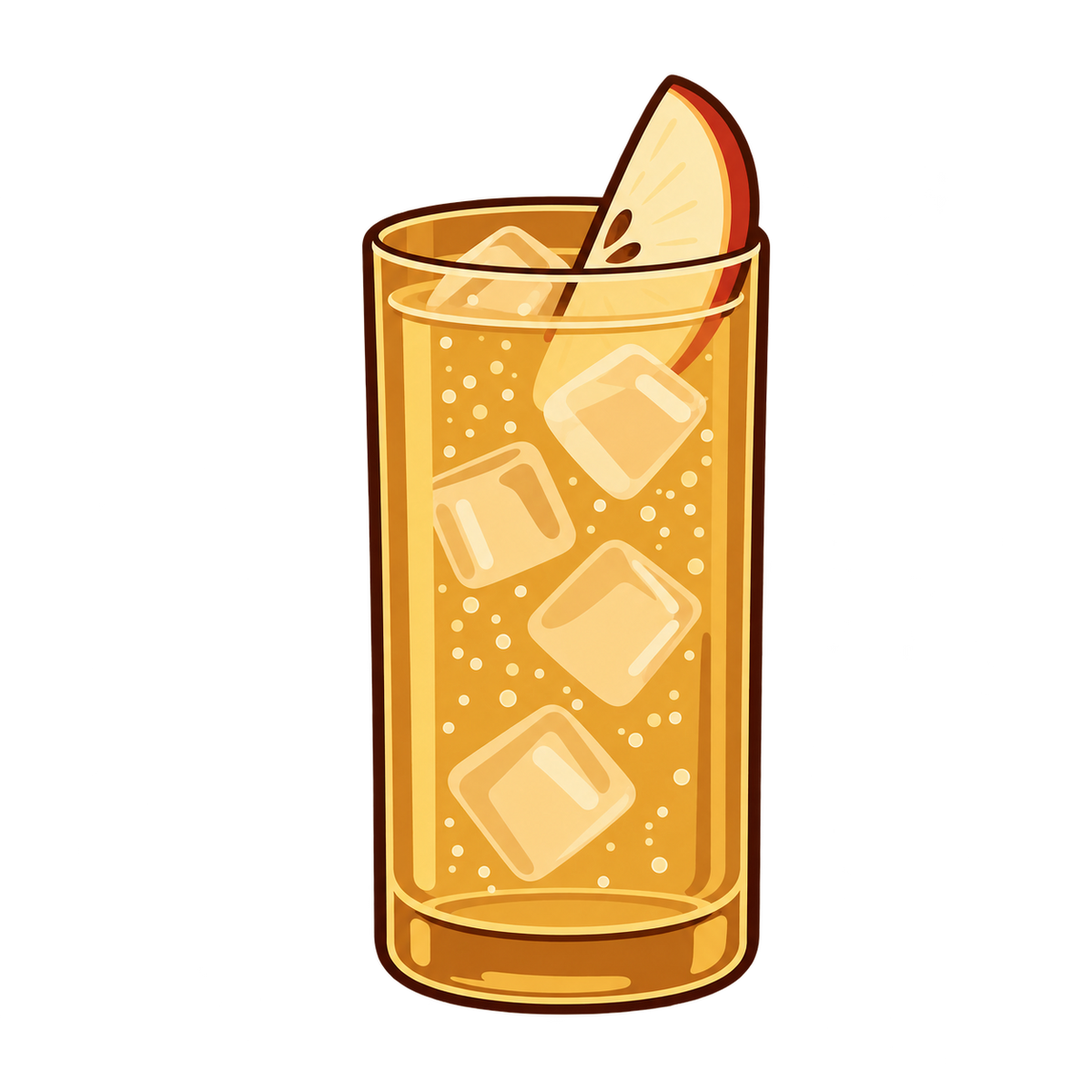 Illustrated Apple Orchard Rye Highball in a highball glass with thin apple slice