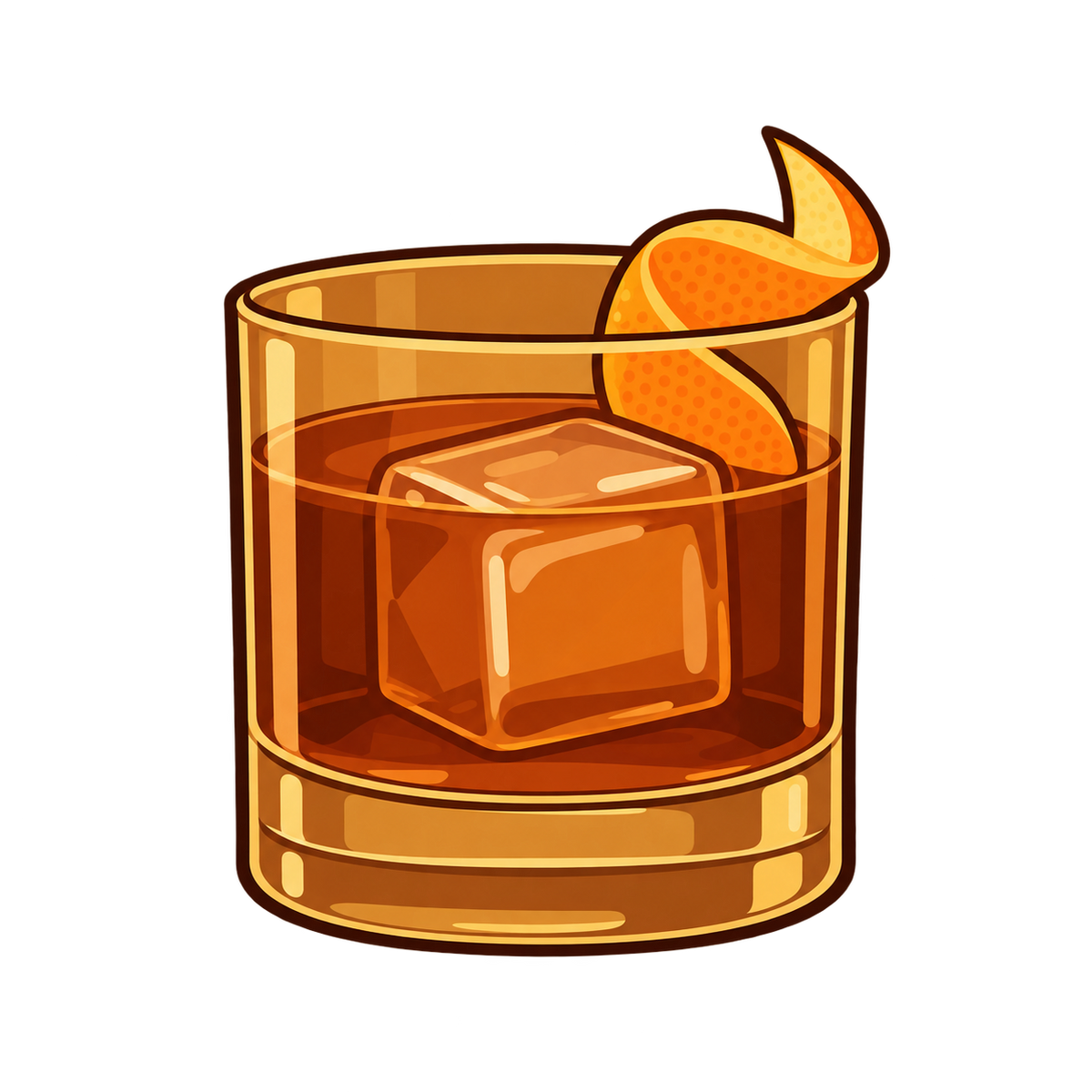 Illustrated Krampus Coffee Old Fashioned in a glass with orange peel