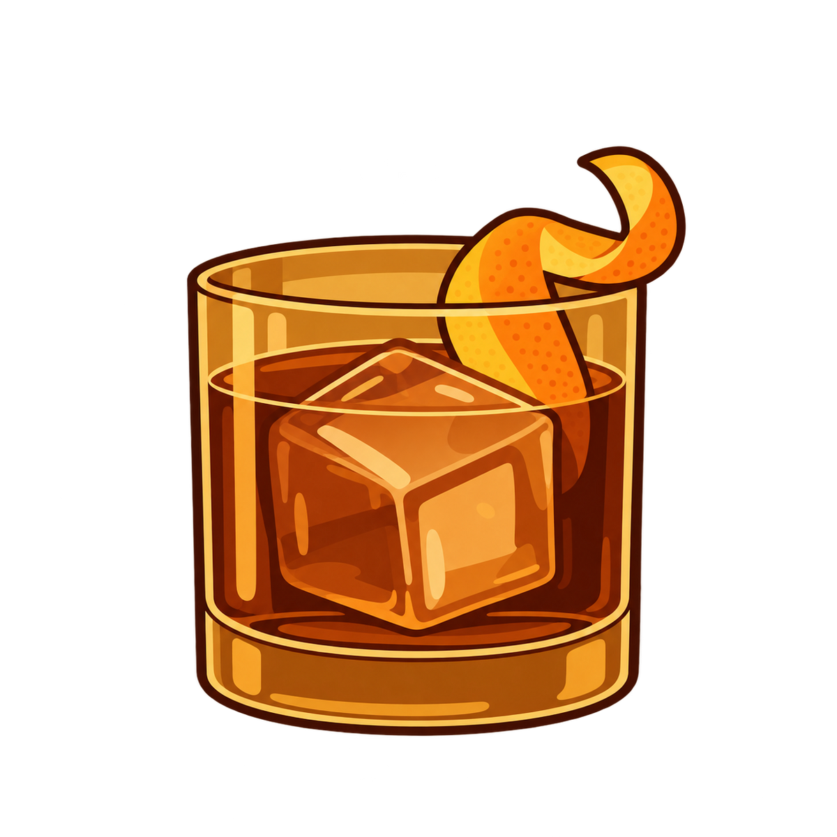 Illustrated Barrel-Aged Coffee Nightcap in a rocks glass with orange peel